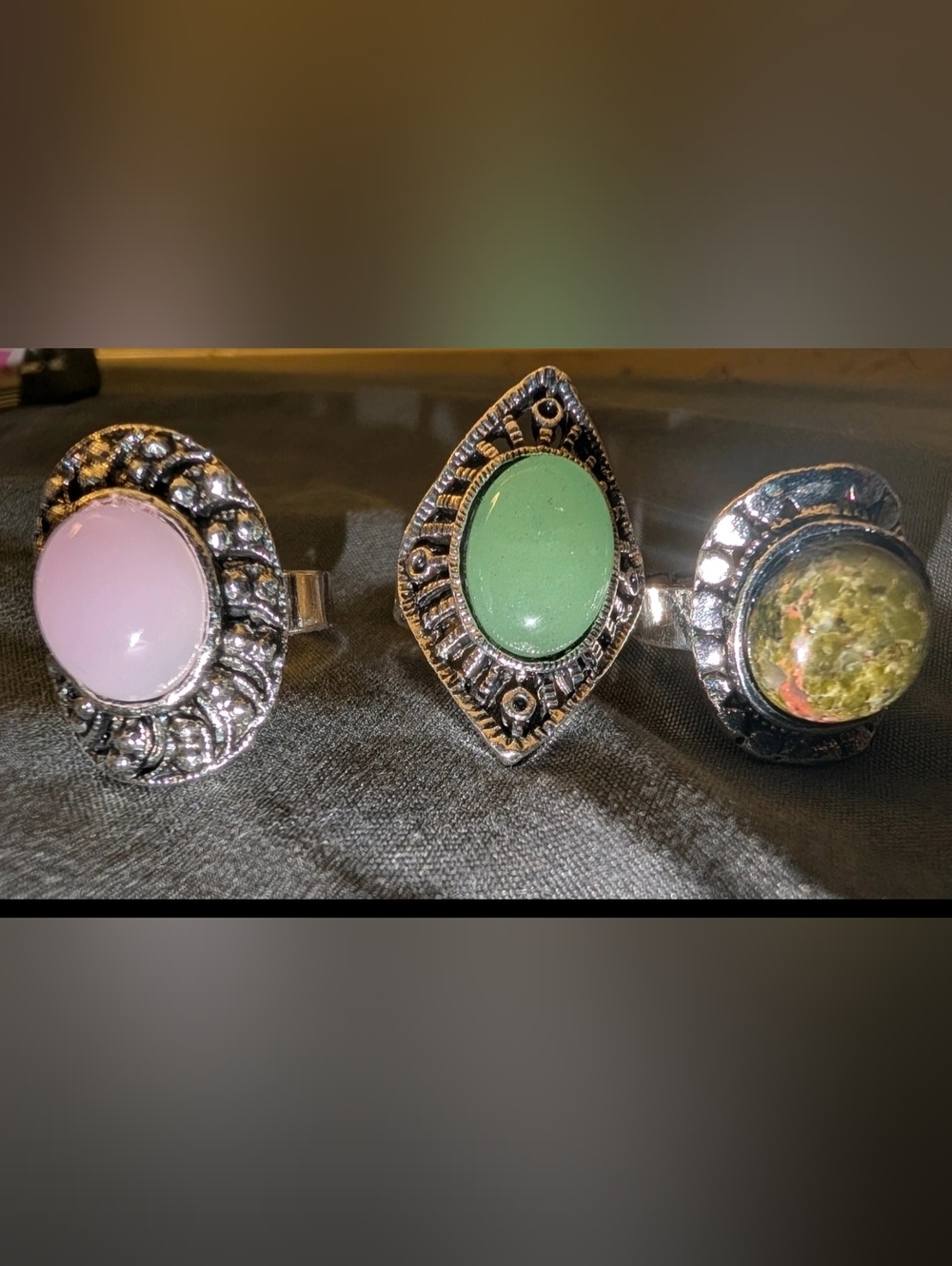 Statement Boho Gemstone Cocktail Ring - Green Oval Center